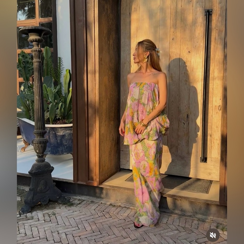 Zara Floral Strapless Maxi Dress Wedding summer evening bodycon - Picture 7 of 16